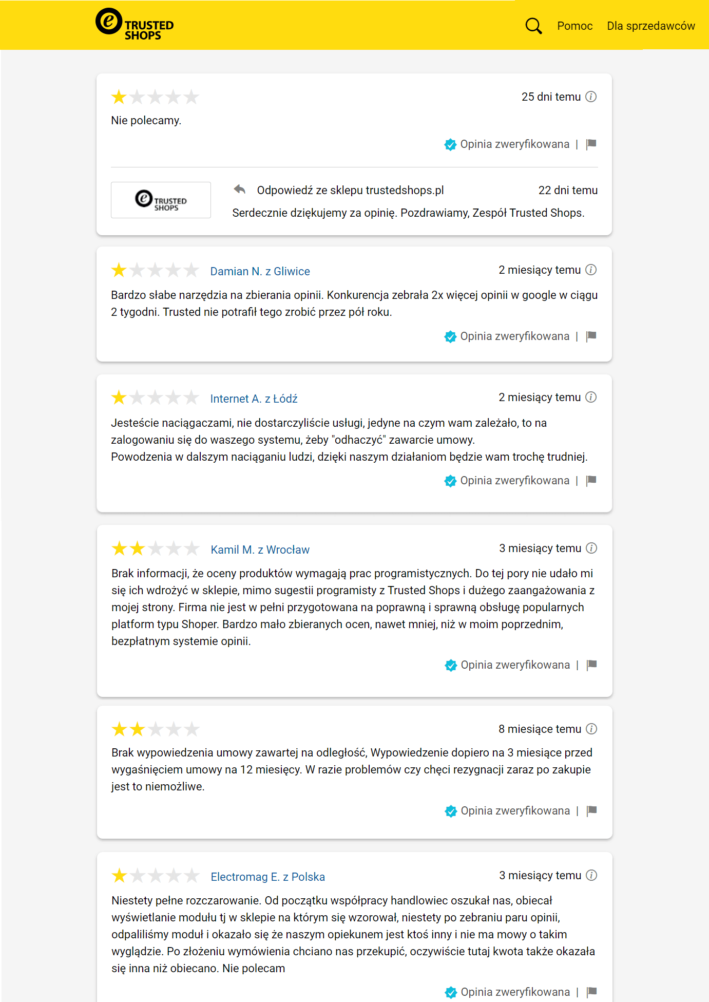 Negatwyne recenzje Trustedshops