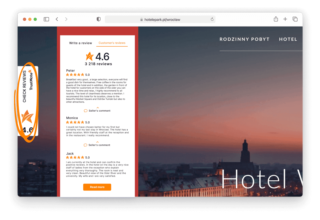 widget på hotellets nettside